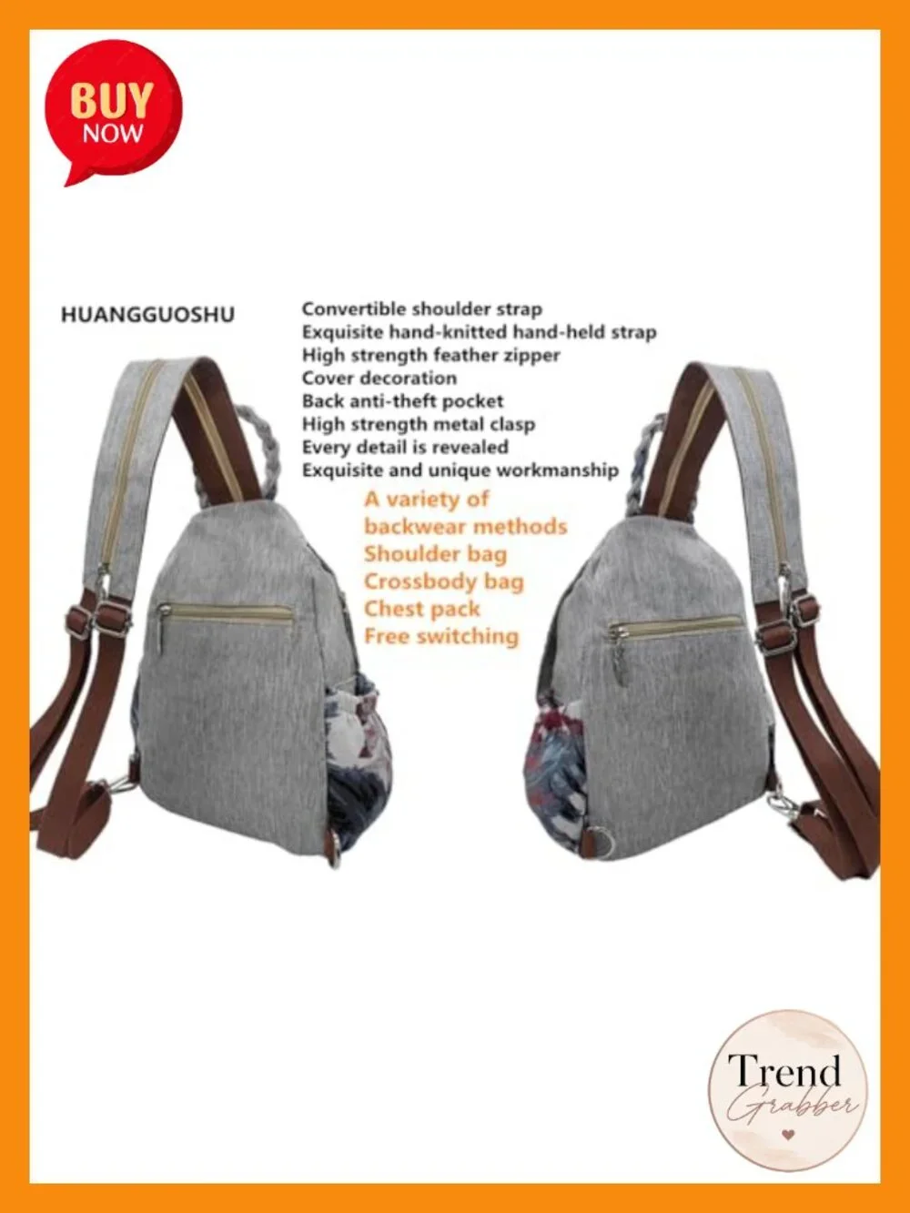 Boho Backpack Purse Embroidered Woven Canvas Mushroom Sling Bag Adjustable Strap